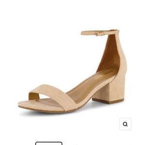 Ankle-Strap Block Heel Sandal — Beige Suede